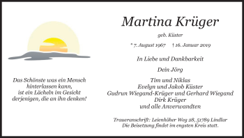 Anzeige von Martina Krüger von Kölner Stadt-Anzeiger / Kölnische Rundschau / Express