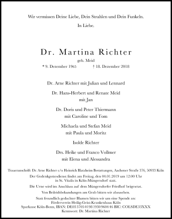 Anzeige von Martina Richter von Kölner Stadt-Anzeiger / Kölnische Rundschau / Express