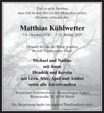 Anzeige von Matthias Kühlwetter von  Wochenende 