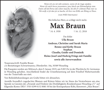 Anzeige von Max Braun von  Schlossbote/Werbekurier 