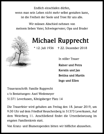 Anzeige von Michael Rupprecht von Kölner Stadt-Anzeiger / Kölnische Rundschau / Express