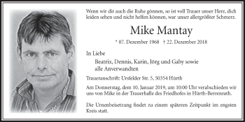 Anzeige von Mike Mantay von  Sonntags-Post 