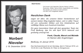 Anzeige von Norbert Nieveler von  Werbepost 