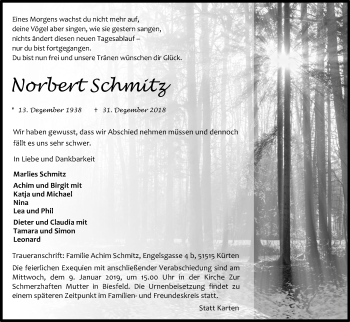 Anzeige von Norbert Schmitz von Kölner Stadt-Anzeiger / Kölnische Rundschau / Express