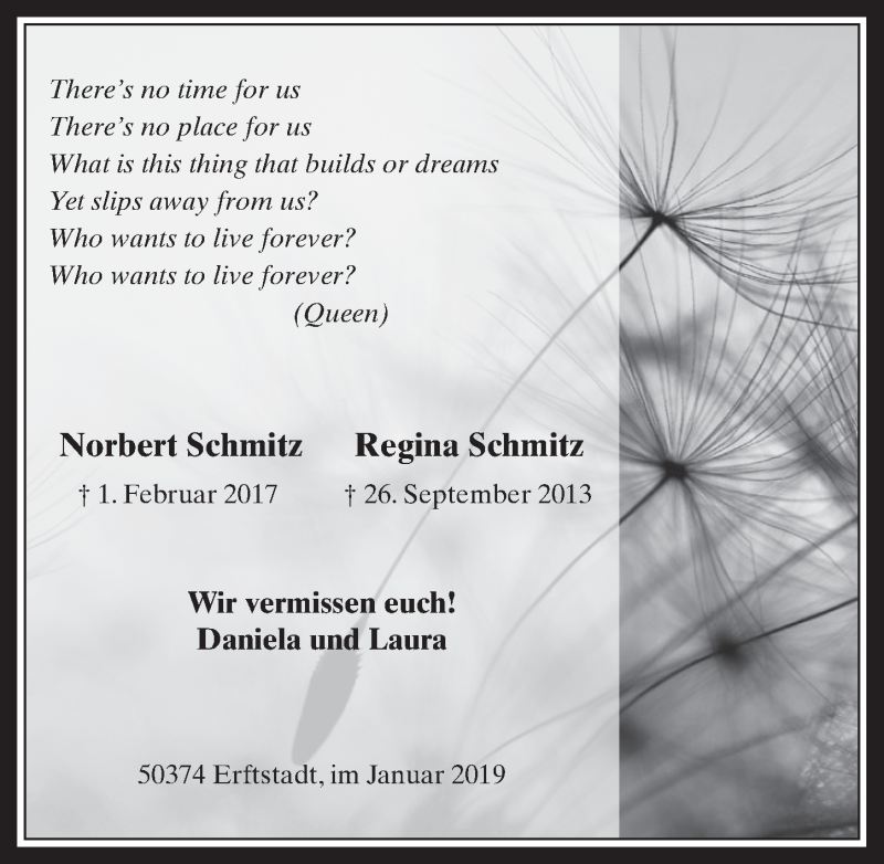  Traueranzeige für Norbert Schmitz vom 30.01.2019 aus  Werbepost 