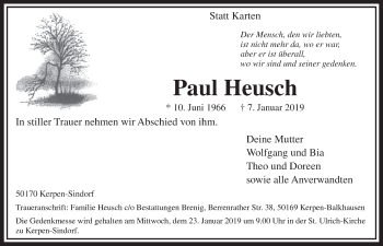 Anzeige von Paul Heusch von  Sonntags-Post 