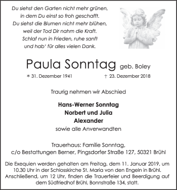 Anzeige von Paula Sonntag von  Schlossbote/Werbekurier 