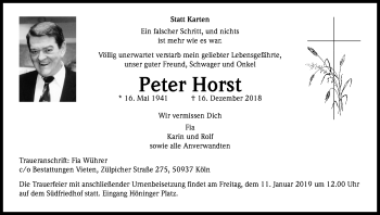 Anzeige von Peter Horst von Kölner Stadt-Anzeiger / Kölnische Rundschau / Express