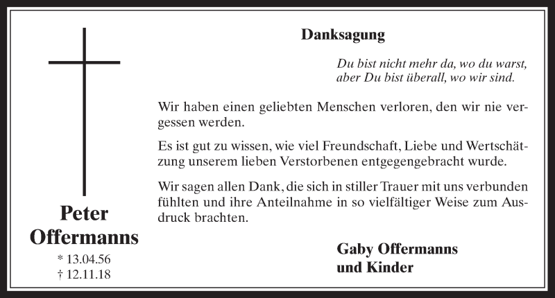  Traueranzeige für Peter Offermanns vom 16.01.2019 aus  Werbepost 