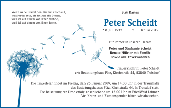 Anzeige von Peter Scheidt von Kölner Stadt-Anzeiger / Kölnische Rundschau / Express