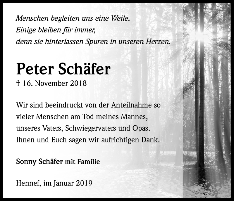  Traueranzeige für Peter Schäfer vom 23.01.2019 aus Kölner Stadt-Anzeiger / Kölnische Rundschau / Express