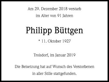Anzeige von Philipp Büttgen von Kölner Stadt-Anzeiger / Kölnische Rundschau / Express