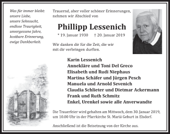 Anzeige von Phillipp Lessenich von  Sonntags-Post 