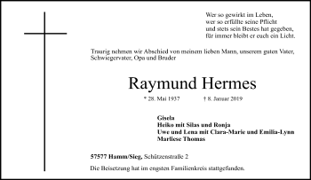 Anzeige von Raymund Hermes von Kölner Stadt-Anzeiger / Kölnische Rundschau / Express
