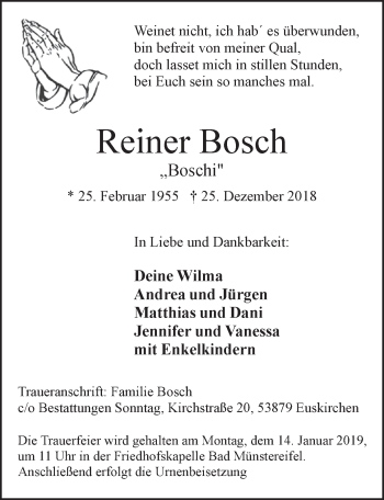 Anzeige von Reiner Bosch von  Blickpunkt Euskirchen 