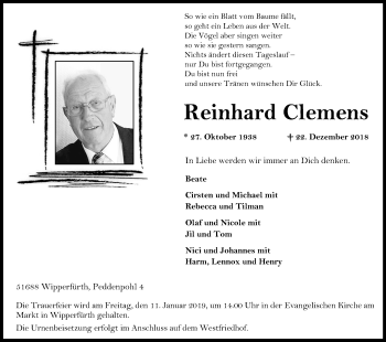 Anzeige von Reinhard Clemens von Kölner Stadt-Anzeiger / Kölnische Rundschau / Express