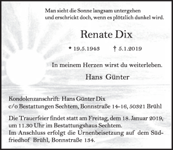 Anzeige von Renate Dix von  Schlossbote/Werbekurier 