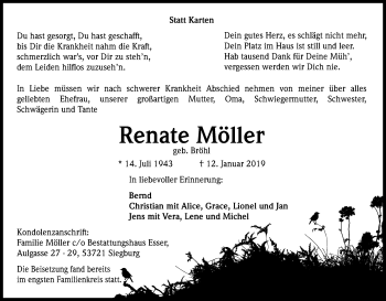 Anzeige von Renate Möller von Kölner Stadt-Anzeiger / Kölnische Rundschau / Express