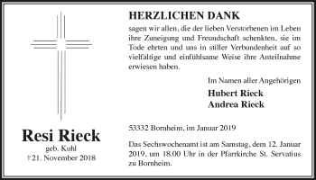 Anzeige von Resi Rieck von  Schaufenster/Blickpunkt 