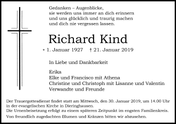 Anzeige von Richard Kind von Kölner Stadt-Anzeiger / Kölnische Rundschau / Express