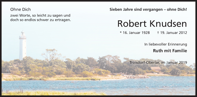  Traueranzeige für Robert Knudsen vom 19.01.2019 aus Kölner Stadt-Anzeiger / Kölnische Rundschau / Express