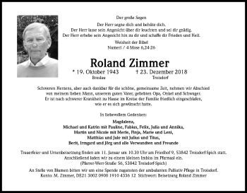 Anzeige von Roland Zimmer von Kölner Stadt-Anzeiger / Kölnische Rundschau / Express