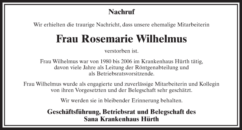  Traueranzeige für Rosemarie Wilhelmus vom 19.01.2019 aus  Sonntags-Post 