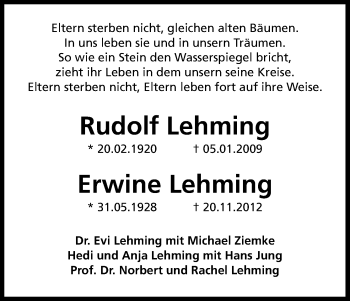 Anzeige von Rudolf Lehming von Kölner Stadt-Anzeiger / Kölnische Rundschau / Express