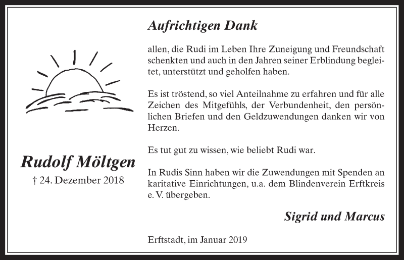  Traueranzeige für Rudolf Möltgen vom 30.01.2019 aus  Werbepost 