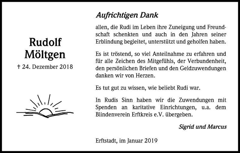  Traueranzeige für Rudolf Möltgen vom 30.01.2019 aus Kölner Stadt-Anzeiger / Kölnische Rundschau / Express