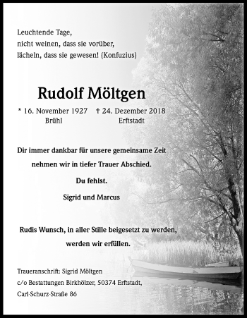 Anzeige von Rudolf Möltgen von Kölner Stadt-Anzeiger / Kölnische Rundschau / Express