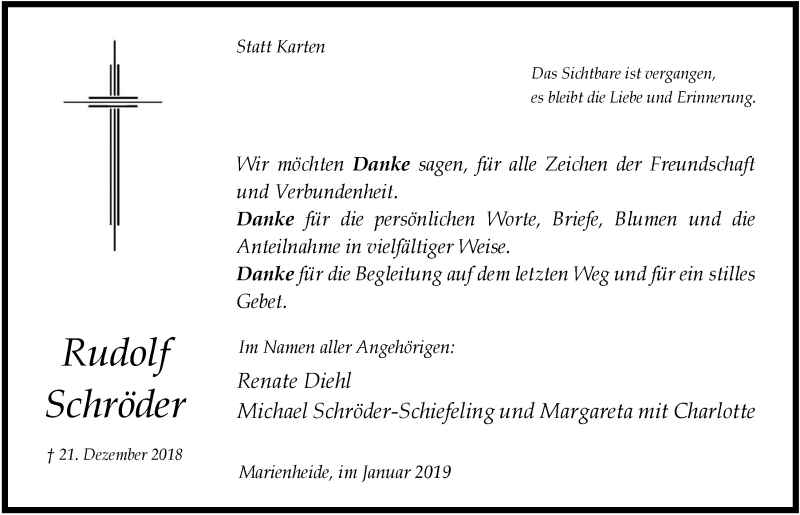  Traueranzeige für Rudolf Schröder vom 30.01.2019 aus  Anzeigen Echo 