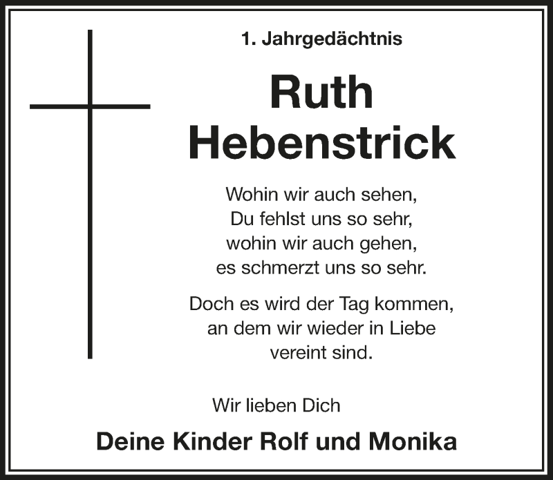  Traueranzeige für Ruth Hebenstrick vom 09.01.2019 aus  Extra Blatt 