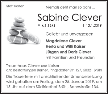 Anzeige von Sabine Clever von  Schlossbote/Werbekurier 