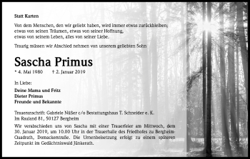 Anzeige von Sascha Primus von Kölner Stadt-Anzeiger / Kölnische Rundschau / Express