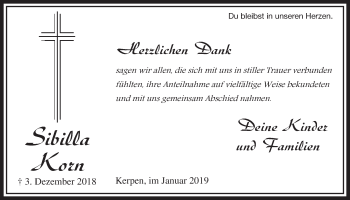 Anzeige von Sibilla Korn von  Sonntags-Post 