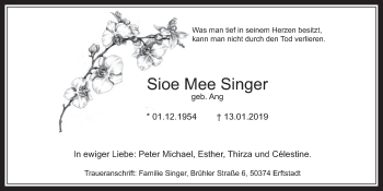 Anzeige von Sioe Mee Singer von  Werbepost 