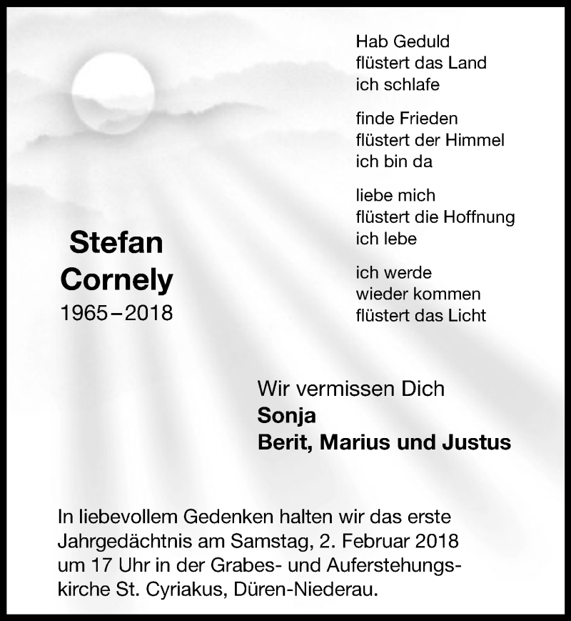  Traueranzeige für Stefan Cornely vom 26.01.2019 aus  Blickpunkt Euskirchen 