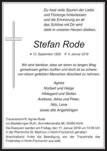 Anzeige von Stefan Rode von  Wochenende 