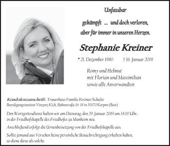 Anzeige von Stephanie Kreiner von  Werbepost 