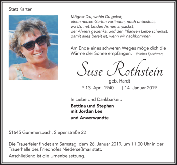 Anzeige von Suse Rothstein von  Anzeigen Echo 