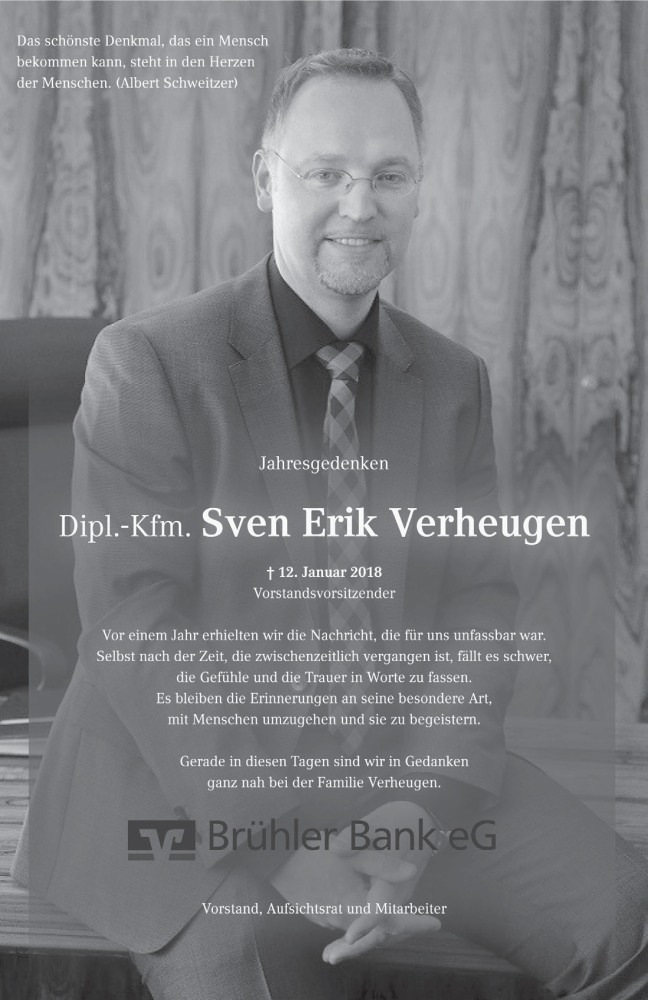  Traueranzeige für Sven Erik Verheugen vom 16.01.2019 aus  Schlossbote/Werbekurier 