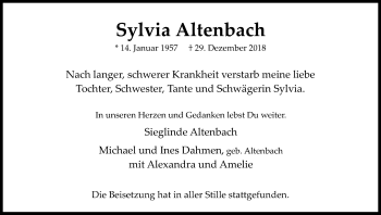 Anzeige von Sylvia Altenbach von Kölner Stadt-Anzeiger / Kölnische Rundschau / Express