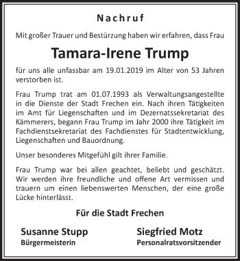 Anzeige von Tamara-Irene Trump von  Sonntags-Post 
