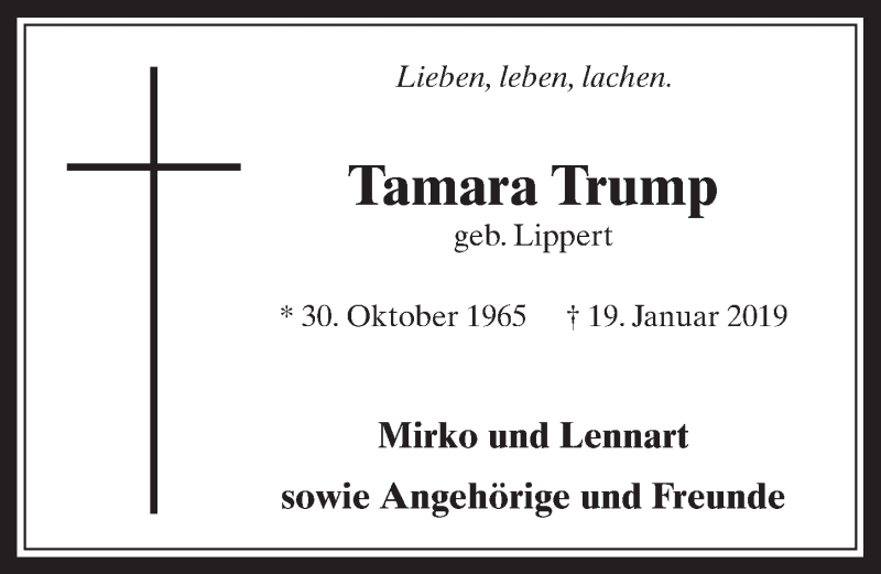  Traueranzeige für Tamara Trump vom 30.01.2019 aus  Werbepost 