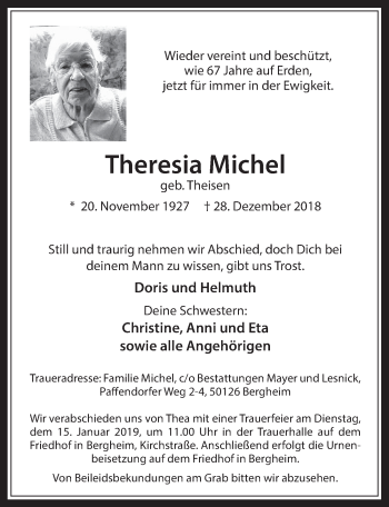 Anzeige von Theresia Michel von  Werbepost 