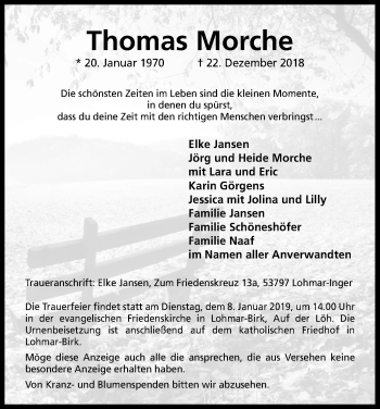 Anzeige von Thomas Morche von Kölner Stadt-Anzeiger / Kölnische Rundschau / Express
