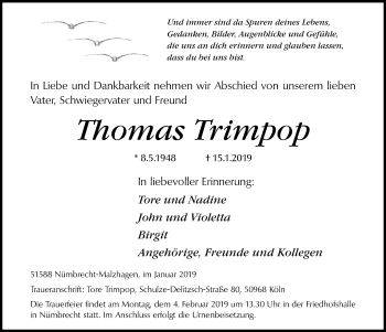Anzeige von Thomas Trimpop von  Lokalanzeiger 