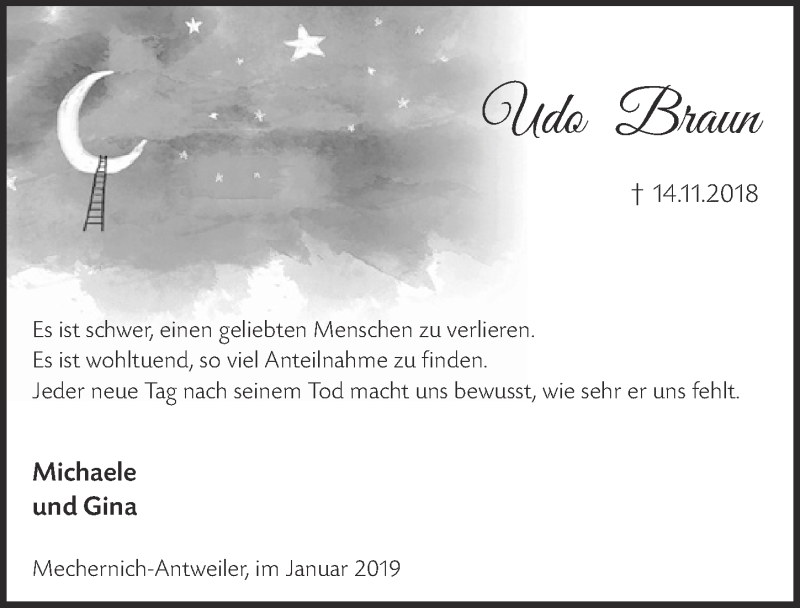 Traueranzeige für Udo Braun vom 12.01.2019 aus  Blickpunkt Euskirchen 
