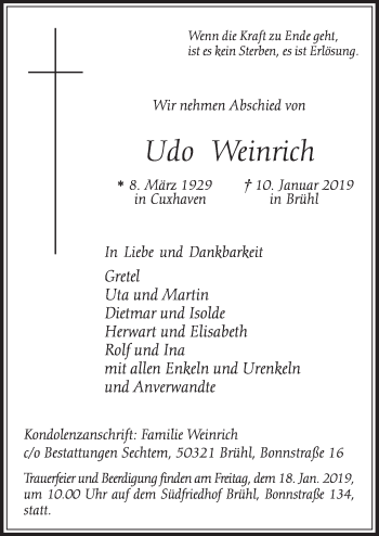Anzeige von Udo Weinrich von  Schlossbote/Werbekurier 